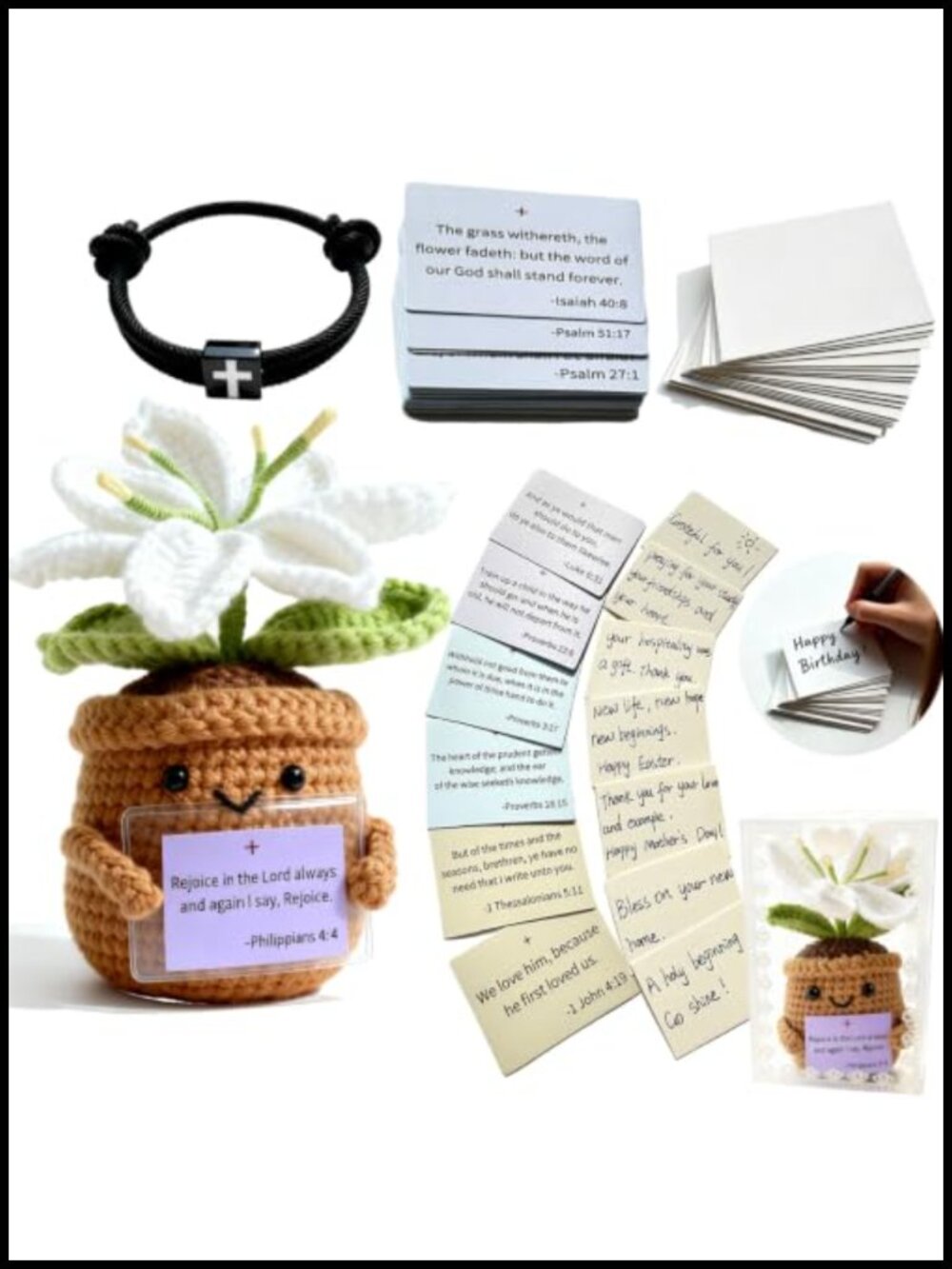 Handmade Crochet Lily Collectible Christian Gift Set with Scripture Cards